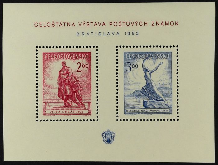 CZECHOSLOVAKIA 1952 Philatelic Exhibition min sheet (Mi Bl 13, SG MS732a) NHM.